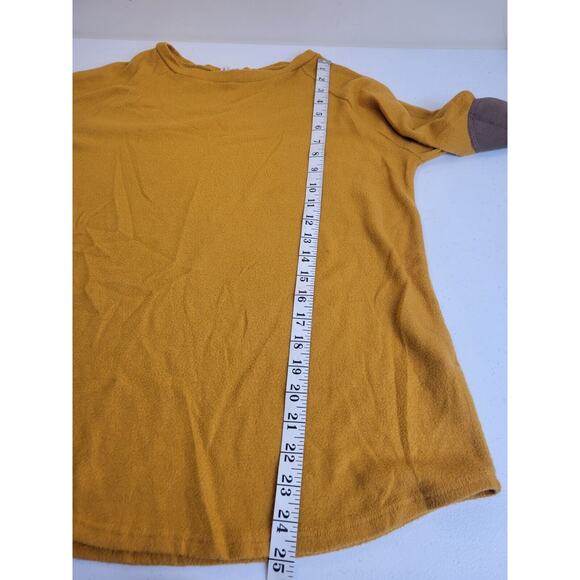 Betsey's Boutique Shop Mustard Elbow Patch Fleece Sweater Women's Size Large - Picture 5 of 7